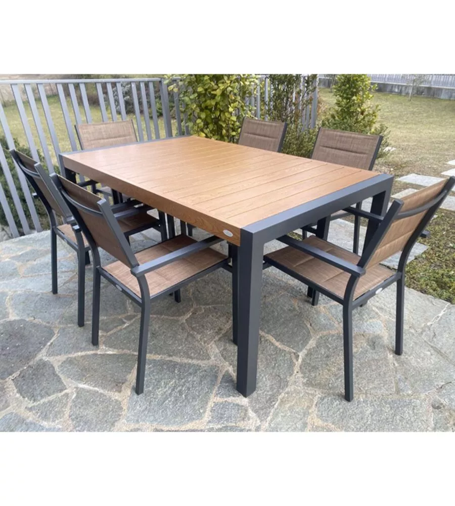 Tavolo da esterno estensibile "alissa" in alluminio teak naturale 160/240x100x74 cm